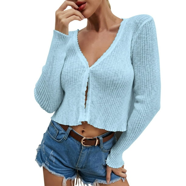 Shpwfbe cardigan for women Womens Solid Button Down Long Sleeve Classic Crew  Neck Knit Cardigan Sweater - Walmart.com