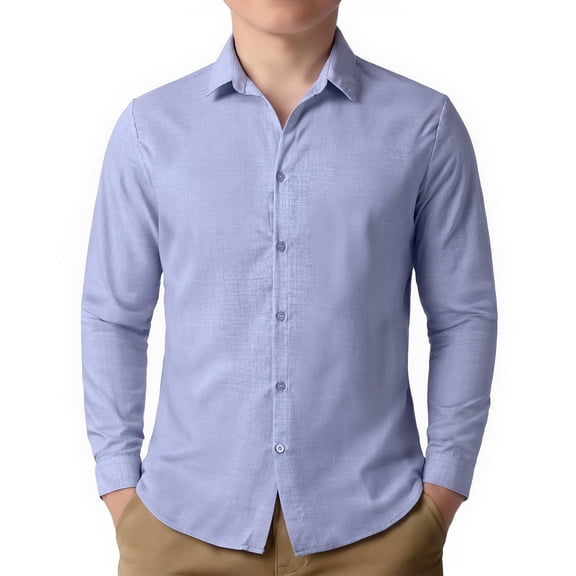 Boys Graphic Tees Lapel Solid Print Long Sleeve Linen Blend Shirt for Casual Boys' Tops Tees Shirts Sky Blue 5 Years-6 Years