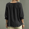 thumbnail image 4 of HaCpiu Women's Solid V-Neck Ruffle Blouse, Casual Loose 3/4 Sleeve Tie-Front Tunic Top, Lightweight Flowy Shirt with Elastic Ruffled Cuffs, Black L, 4 of 6