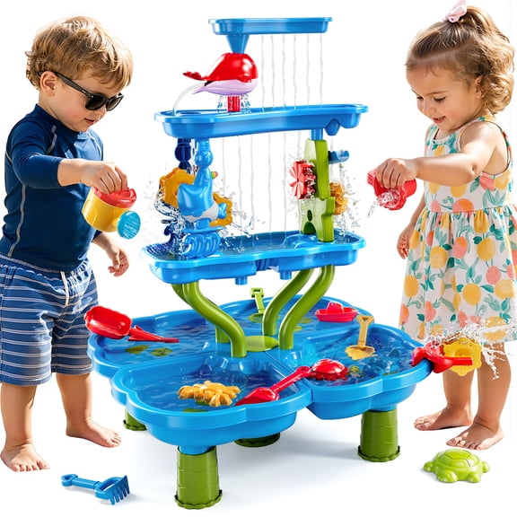 Dinosaur Planet Kids Sand Water Table 4-Tier Sand And Water Play Table Toys For Toddlers Kids, Activity Sensory Tables Outside Beach Toys Boys Girls Gift(Random  Color)