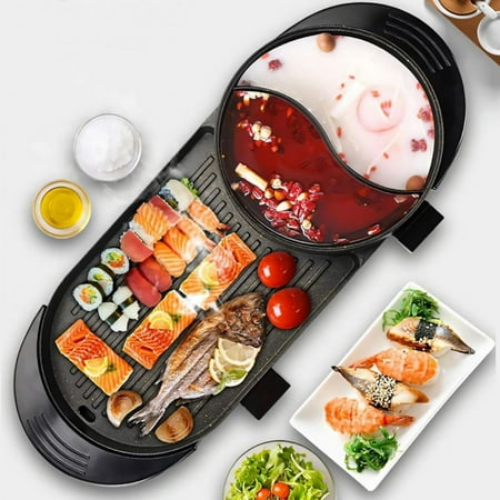 LUVCMFT Hot Pot with Grill 2 In 1, Electric Indoor Shabu Pot Korean BBQ Grill, 1500W Non-Stick with Dual Temperature Control for 2-9 People Style 1
