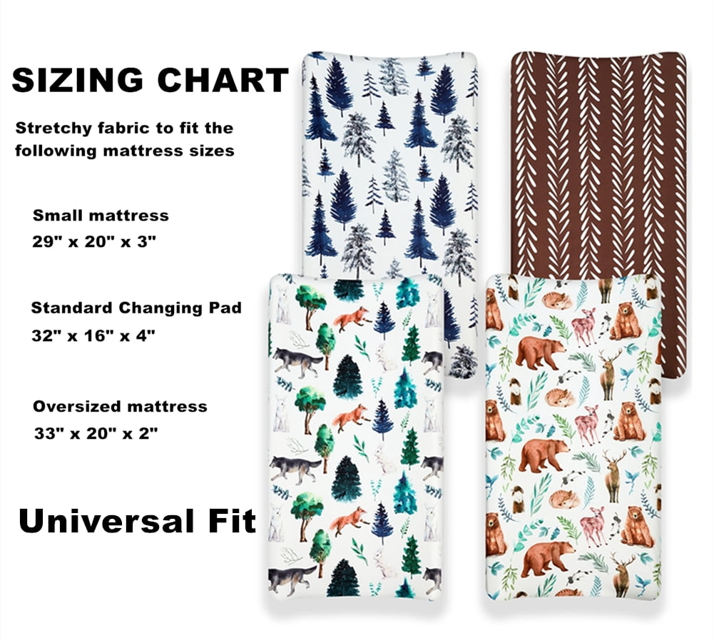 4 Pack Changing Pad Covers Woodland Forest Animals Neutral Fitted Baby Changing Pad Cover Set