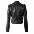 thumbnail image 4 of Black Solid Color Jackets, Polyester Women's Plus Size Jackets, Women Ladies Fashion Coat Jacket The Belt Fashion Faux Leather Cool Zipper Decoration Jacket Racing Style Biker Jacket, S, 4 of 4