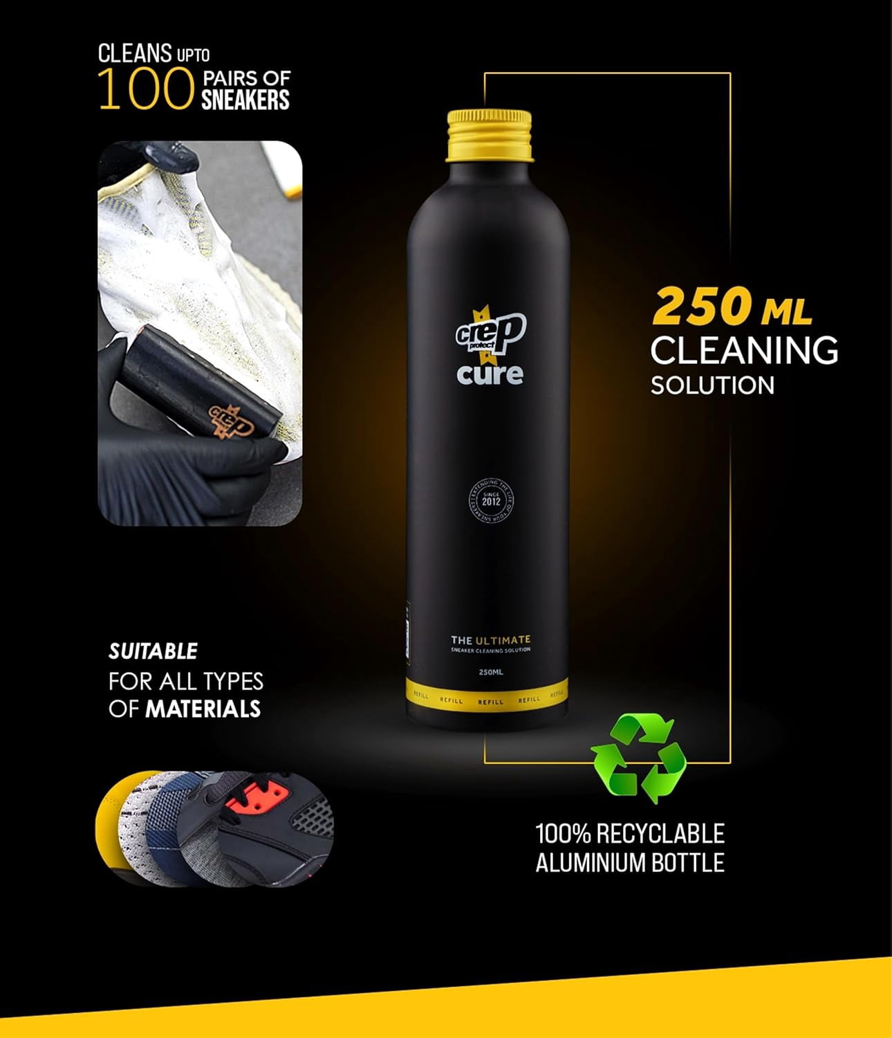 Deep Cleaning Shoe Cleaner & Sneaker Care Solution - Stain Remover for White Shoes, Leather, Suede, Nubuck, Canvas, Nylon, Vinyl & Knits - Up to 150 Uses - 8.4 Oz