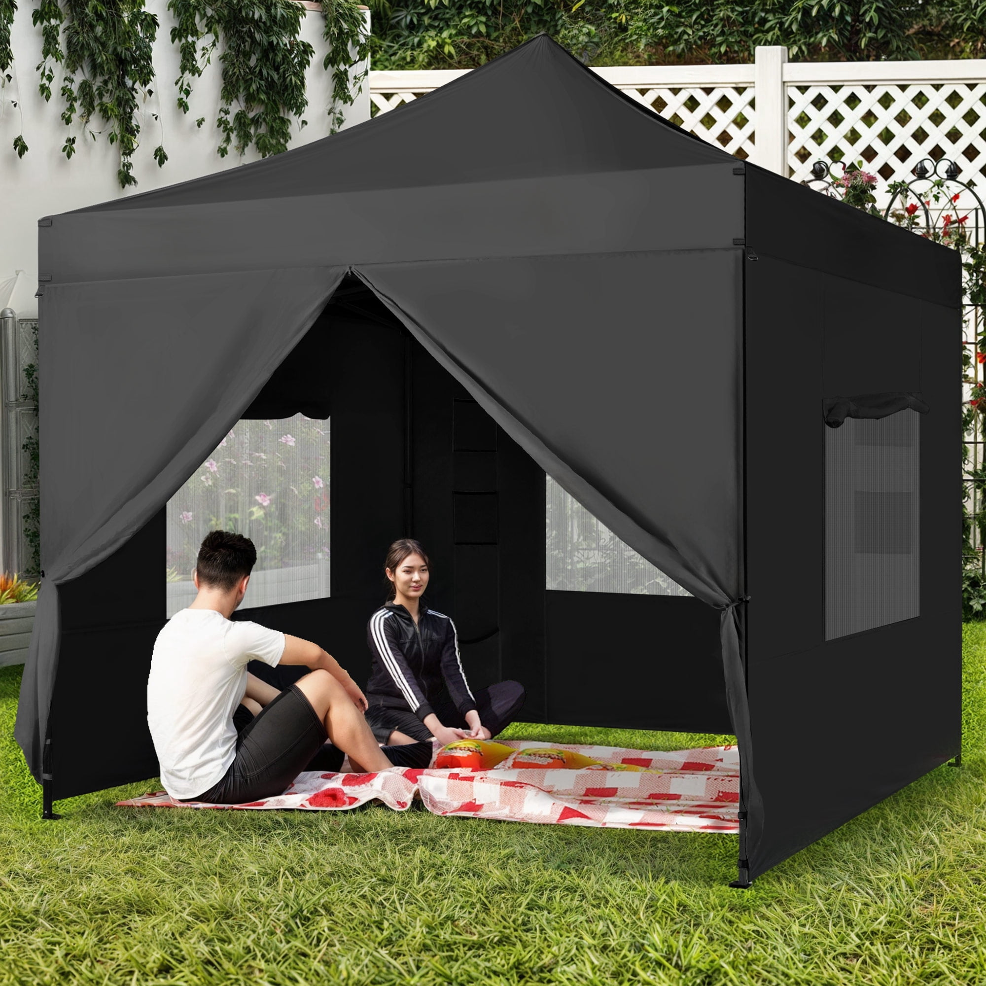 Uforic 10x10ft Outdoor Pop Up Canopy Tent with 4 Removable Sidewalls - Black
