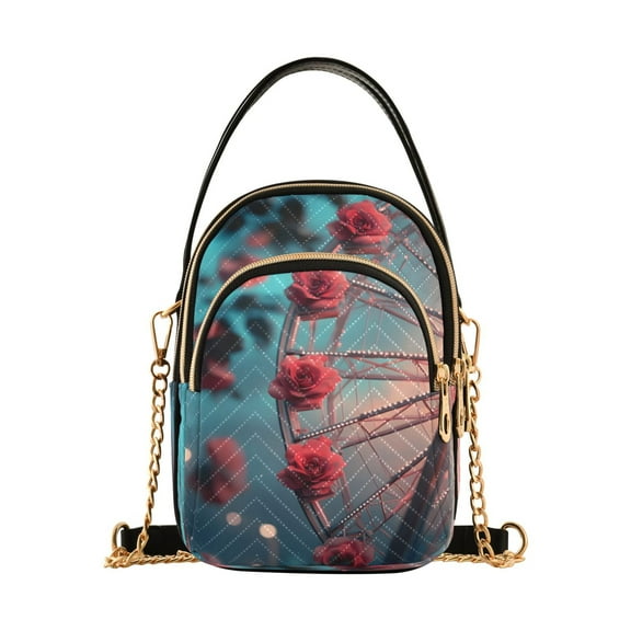 ALAZA Chain Crossbody Bags for Women Roses Flowers Shoulder Handbag Phone Purse