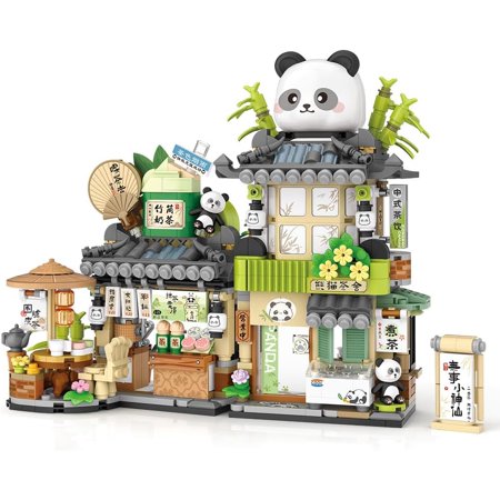 CUTEHELPER City Tea House Building Blocks Set, Openable Panda Construction Tea Shop Building Toys for Boys Girls Age 8+, 860pcs Mini Bricks