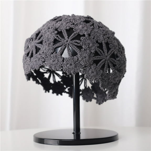 Zhuge Soft Crochet Beanie Women Girls Solid Color Knitted Hollow Beanie Hat (Dark Gray)