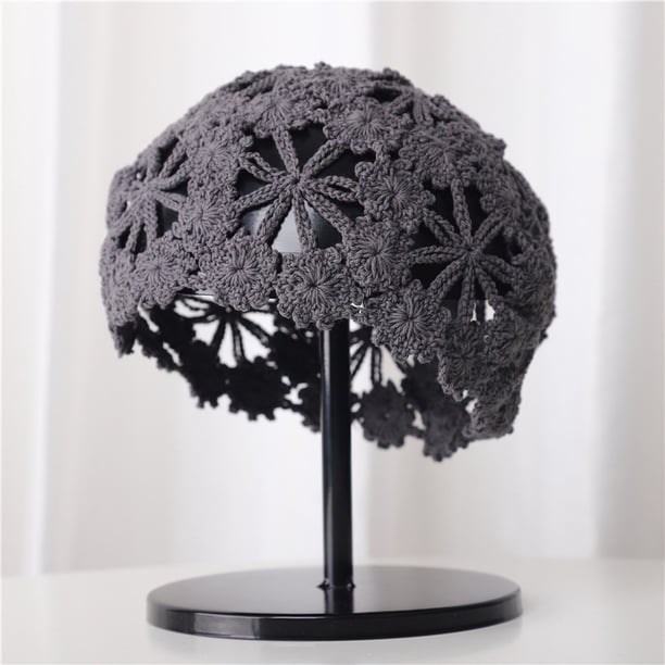 Xiao Hua Gorro de ganchillo suave para mujer y niña, de punto liso, hueco (gris oscuro)