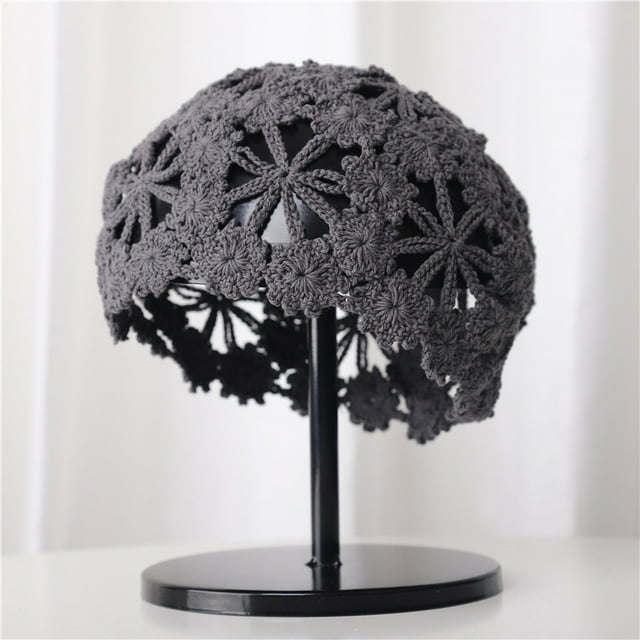 Zhuge Gorro de crochet suave para mujer y niña, de color liso, tejido a mano, color gris oscuro