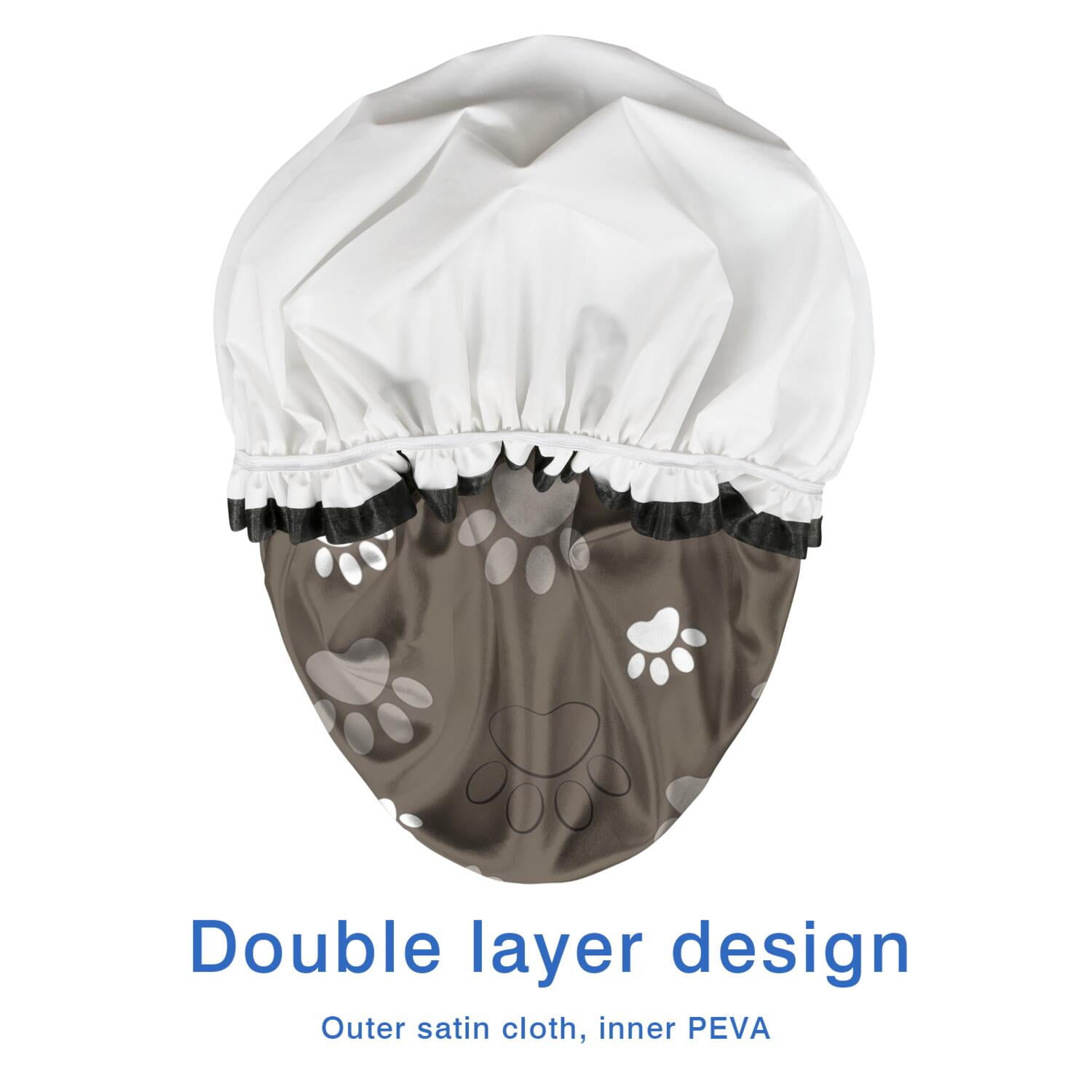 Shower Caps,Brown Dog Paw Footprint Waterproof Shower Cap for Women 4 Pieces,Double Reusable Hair Cover for Shower PEVA Elastic Stretch Hem