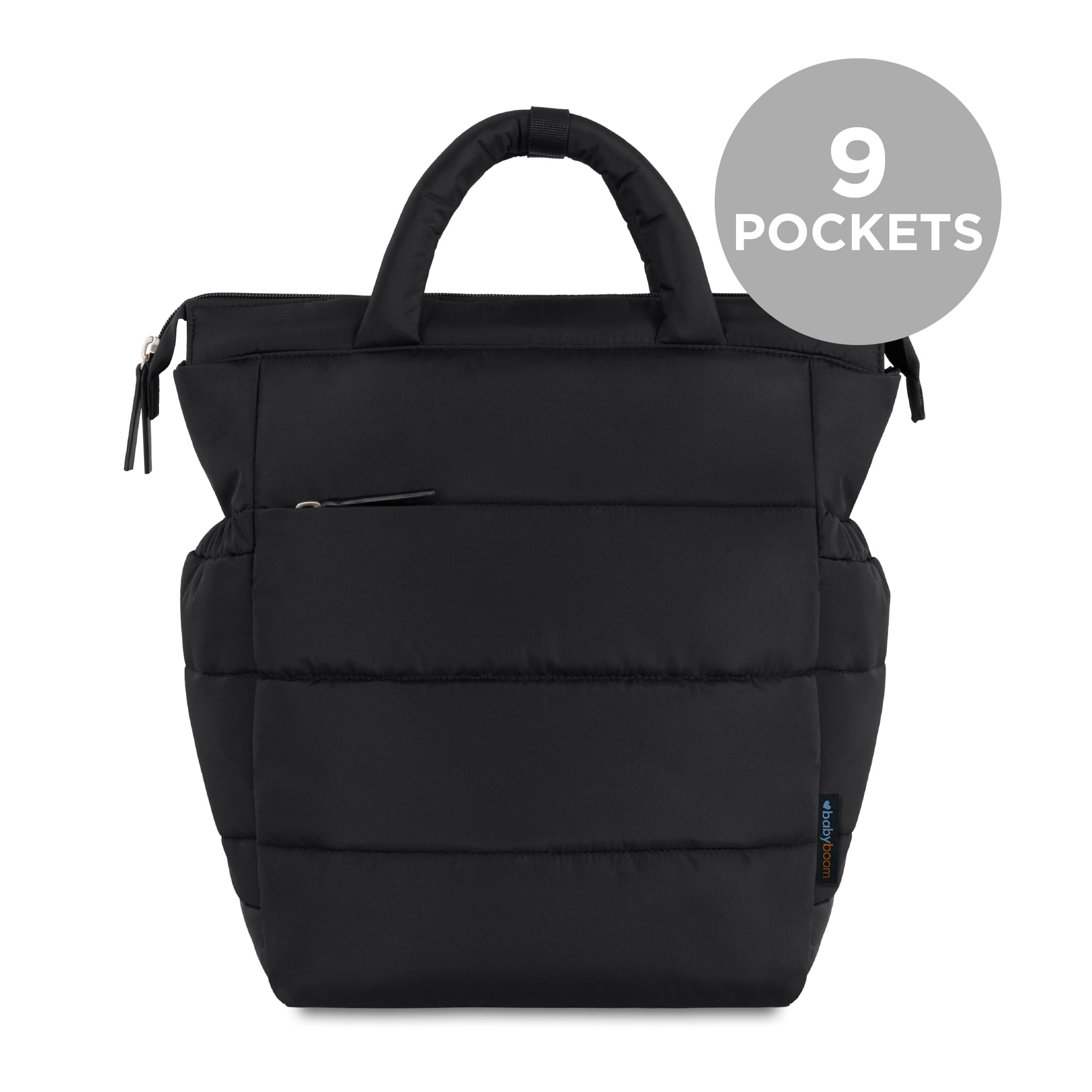 Baby Boom Puffer Backpack Diaper Bag Tote for Infants and Toddlers, Black