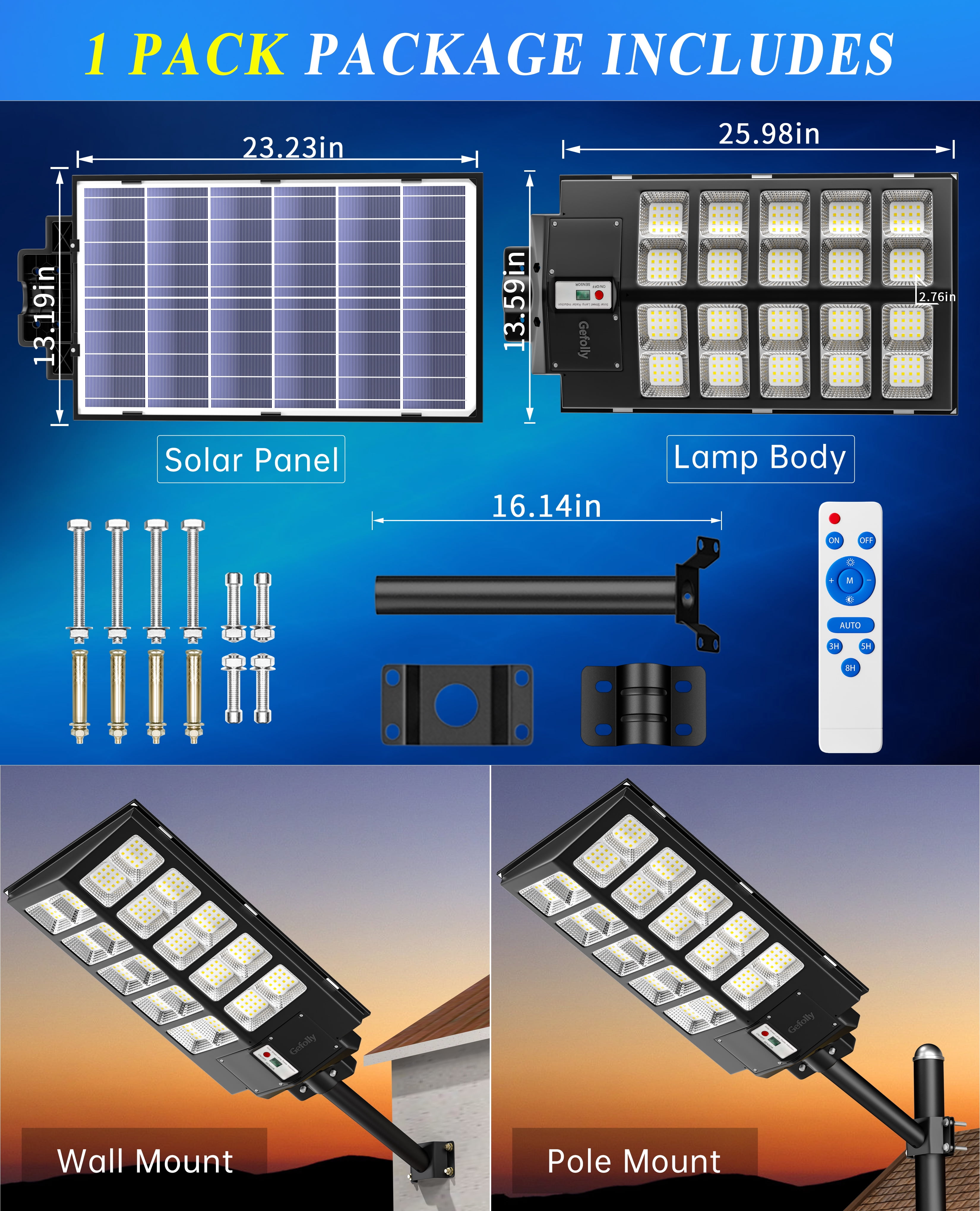 Gefolly 11500W Solar Street Lights Outdoor, Security Flood Lights ,Solar Dusk to Dawn Lights Outdoor with Motion Sensor