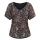 thumbnail image 3 of Blusas de lentejuelas TIYOMI, talla grande, manga corta y cuello en V para mujer, 3 of 4