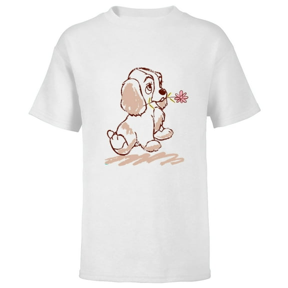 Disney Lady and the Tramp Lady Puppy Sketch - Short Sleeve T-Shirt for Kids -Customized-White