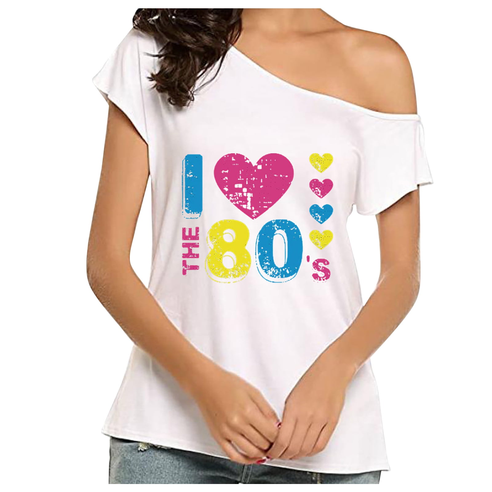 Hgwxx7 Plus Size Womens Tops Women I Love The 80S Off The Shoulder Tops  Disco 80S T Shirts - Walmart.Com