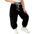 thumbnail image 5 of hotojiny Boys Girls Corduroy Pants Winter Warm Pull on Plain Elastic Waist Trousers Drawstring Thermal Cinch Bottoms Kids Pants(Black,7-8 Years), 5 of 5