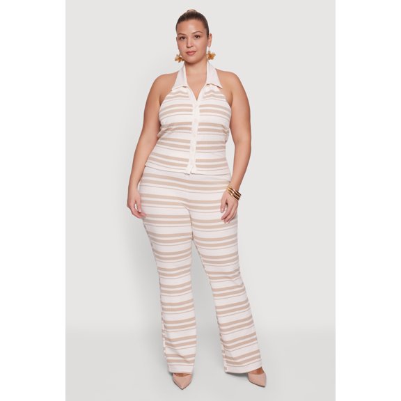 Women's Plus Size Striped High Waisted Pants
