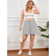 thumbnail image 2 of SHOWMALL Women's Plus Size Athletic Shorts with Pockets, Light Gray 3X Cotton Blend Workout Shorts with Side Slits & Drawstring, 2 of 9