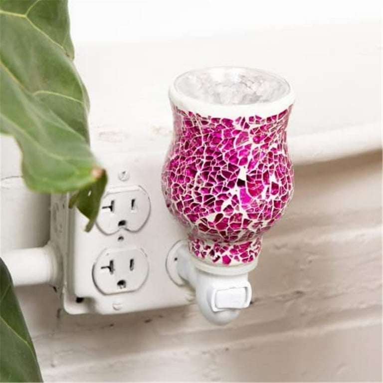 Dawhud Direct | Mosaic Glass Plug-In Fragrance Wax Melt Warmer (Crackled Fuchsia)