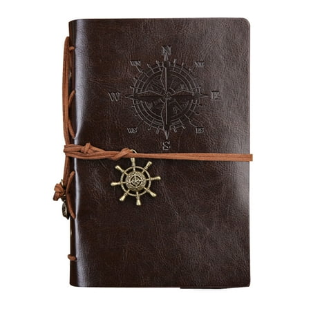 Refillable Notepad Holder - Retro Leather Cover Refillable Blank Line Spiral Notebook Corsair Pendants Nautical Journal Planner Diary Loose-leaf Sketchbook Scrapbook School Office Travel Pocket Notepad - Middle (Coffee)