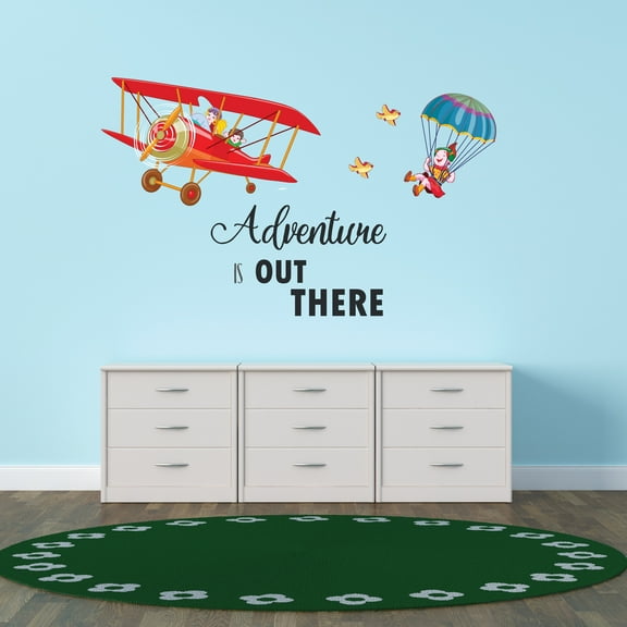 Cartoon Wall Decals for Boy's Bedroom - Happy Girl Enjoying Parachute Ride Wall Sticker Decal With Easy Installation Instructions Kid's Bedroom Décor Wall Sticker - Size: 10 In x 6 In
