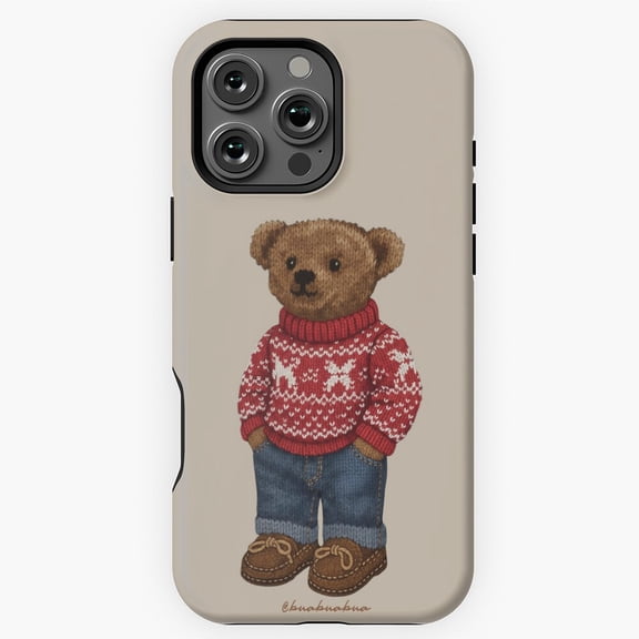 Cute Teddy Bear Xmas Phone Case for iPhone 11 12 13 14 15 16 17 Pro Max
