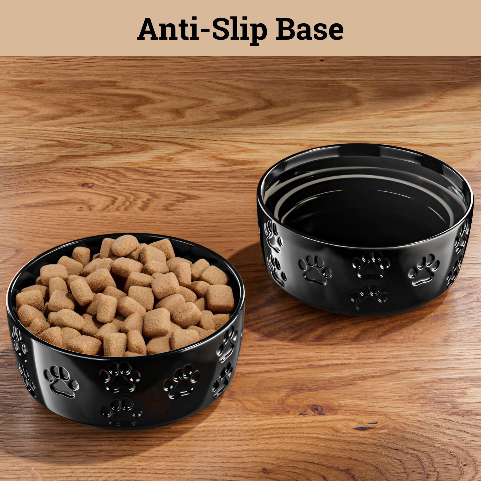 Ceramic Dog Bowl Set of 2 with Anti-Skid Base 5 Inch Wide 2 Cup Food and Water Bowls for Small Pets Non-Slip Rubber Bottom
