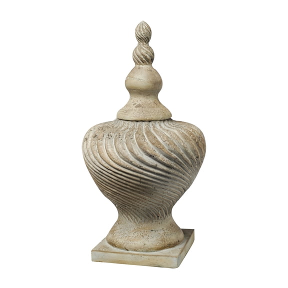 White Lidded Vase 22 Inch - City Sleek Design, Turned Finial, Swirl Pattern Home Decor