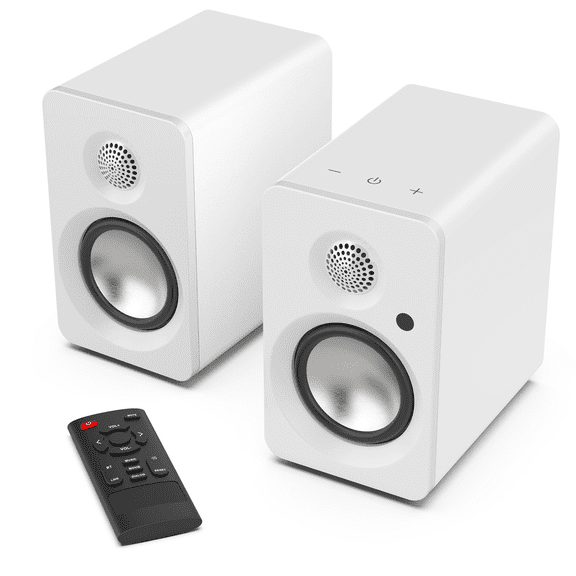 50W Powered Bookshelf Speakers, Bluetooth 5.3 Active Desktop Speakers with 3 inch Woofer, SUB OUT for External Subwoofer, ARC/Type C/AUX Inputs, Remote Control for TV PC Turntable, White