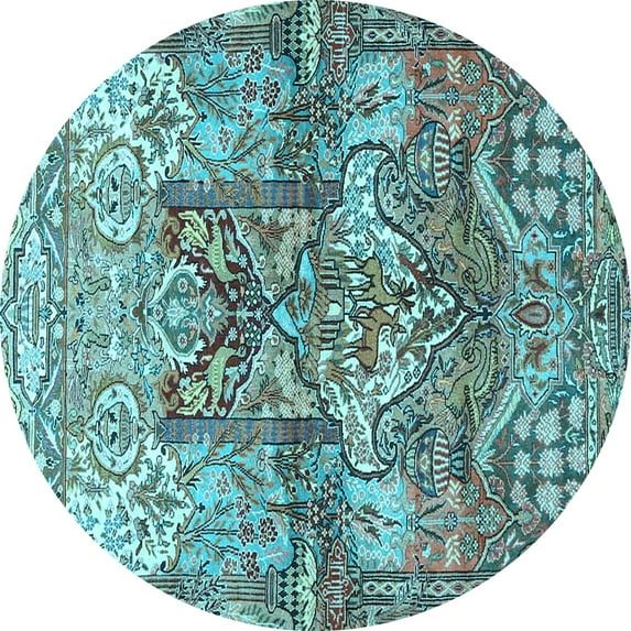 Ahgly Company Indoor Round Persian Light Blue Traditional Area Rugs, 3' Round