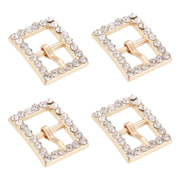 4Pack Rhinestone Roller Buckles, 10mm Single Prong Belt Strap Adjuster, Gold