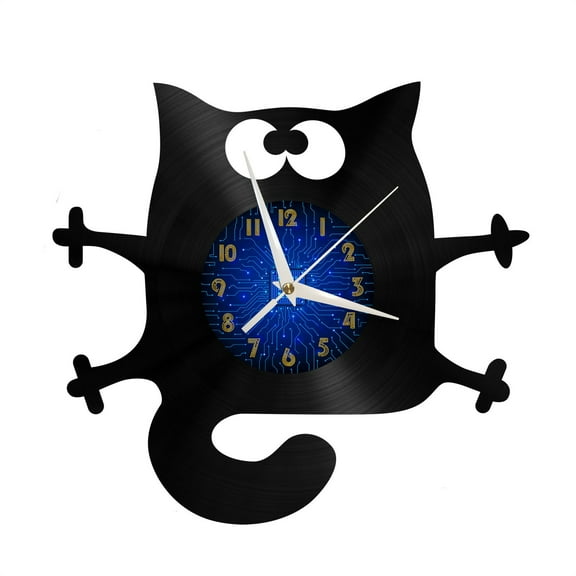 Cute cat Vinyl Record Wall Clock for Kitchen Wall Decor Wall Art Gift for Lover Gift Idea for a Best Friend(B)