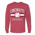 thumbnail image 2 of Wild Bobby City of Cincinnati Baseball Fantasy Fan Sports Men's Long Sleeve T-Shirt, Vintage Heather Red, Large, 2 of 6