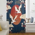 thumbnail image 5 of Japanese Style Sheer Curtains 63 Inches Long, Modern Cranes Cherry Flower Wave Navy Blue Light Filering Curtains, Breathable Simi Curtain Privacy Drapes for Living Room Bedroom Window Treatment, 5 of 9