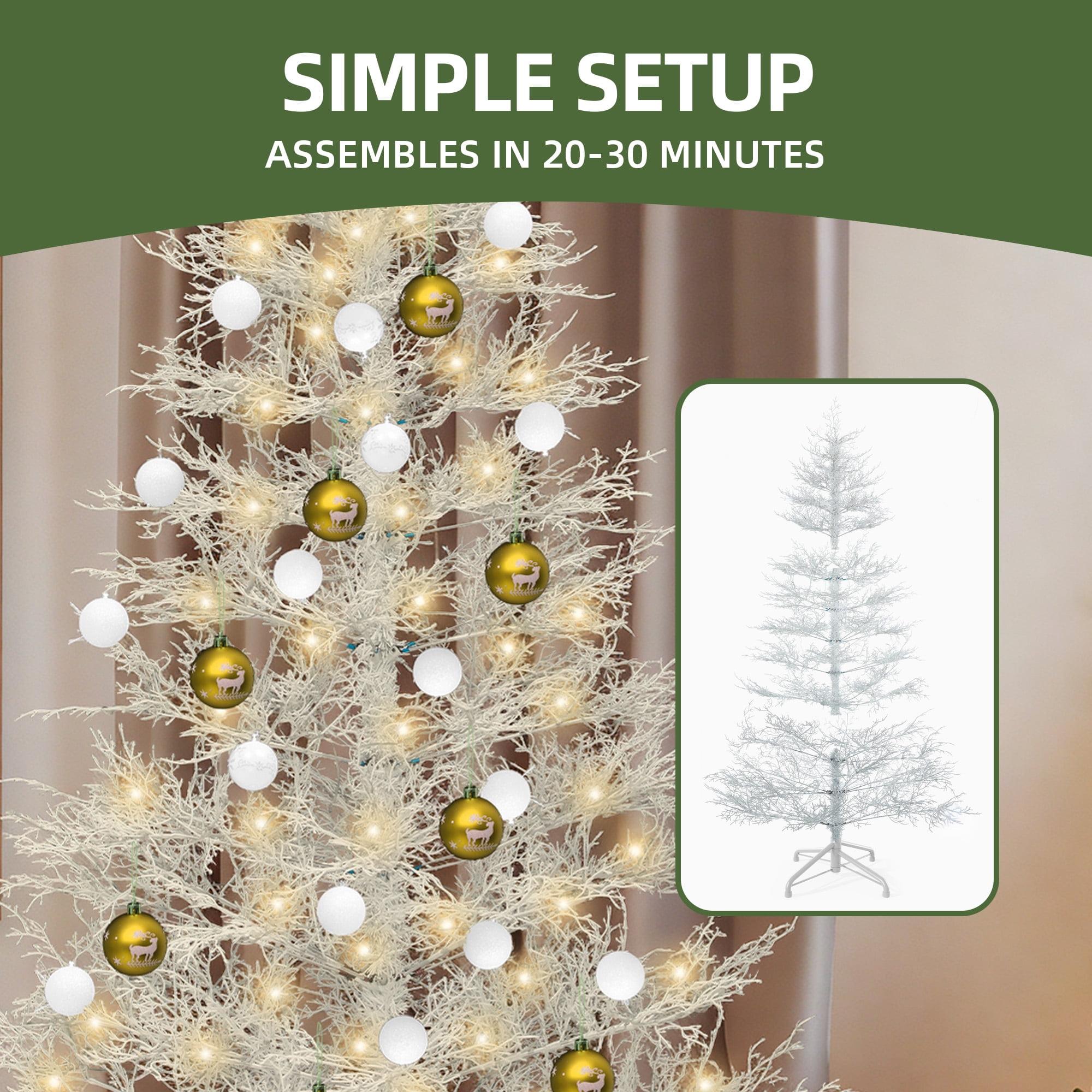 Uforic 6 ft Prelit Artificial Christmas Tree with 550 PE Tips & 300 Lights, Remote Control, White