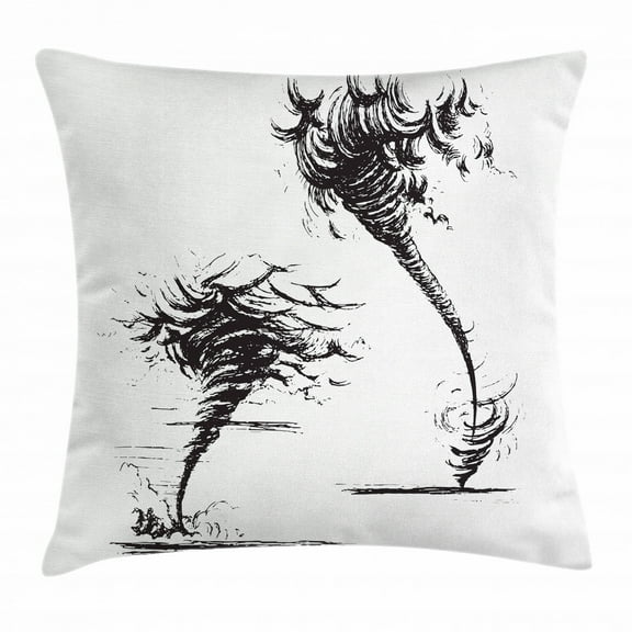 Tornado Throw Pillow Cushion Cover, Hurricane in Sketch Style Extreme Bad Weather Hand Drawn Doodle Danger Clouds, Decorative Square Accent Pillow Case, 24 X 24 Inches, Black White, by Ambesonne