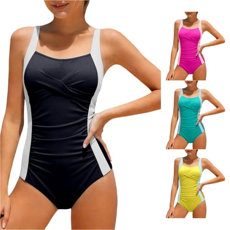 XIYON Toddler Kids Girls One Piece Swimsuit Sleeveless Suspenders Color Block Fashion Comfortable Swimwear For Swimming Beach Pool Black 11-12 Years