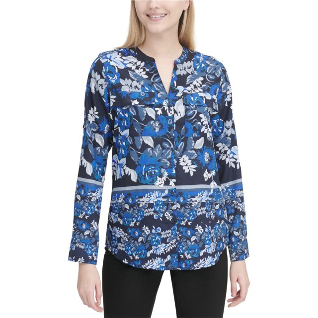 Blusa con botones utilitarios Calvin Klein para mujer azul pequeña