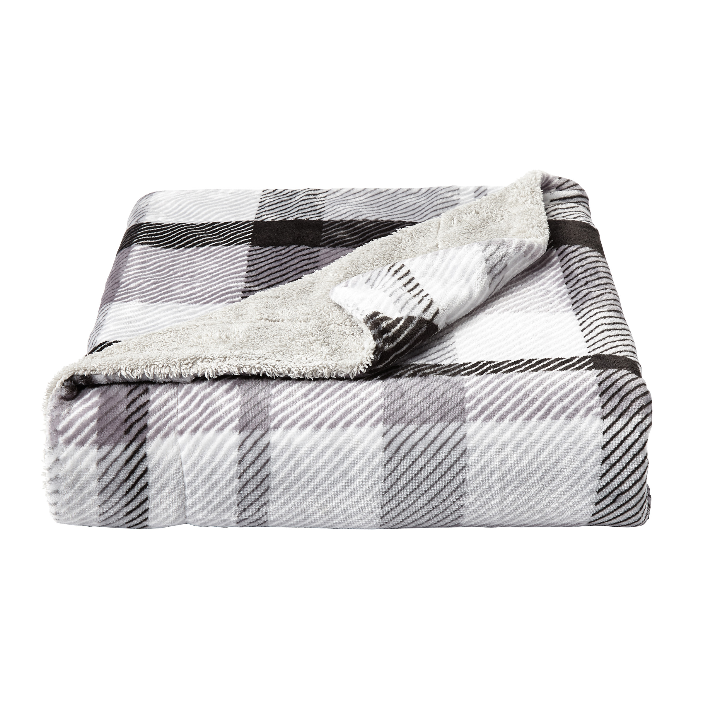 Sommerset Home Poly Fleece Sherpa Sofa Throw Blanket (Gray/White Plaid, Adult)