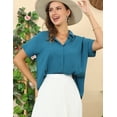 thumbnail image 3 of Doublju Womens Johnny Collar Rolled Short Sleeve Blouse With Plus Size, 3 of 4