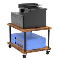 2-Tier Rolling Printer Stand - Rustic Burned Wood Finish Mobile Storage Cart for Office & Home