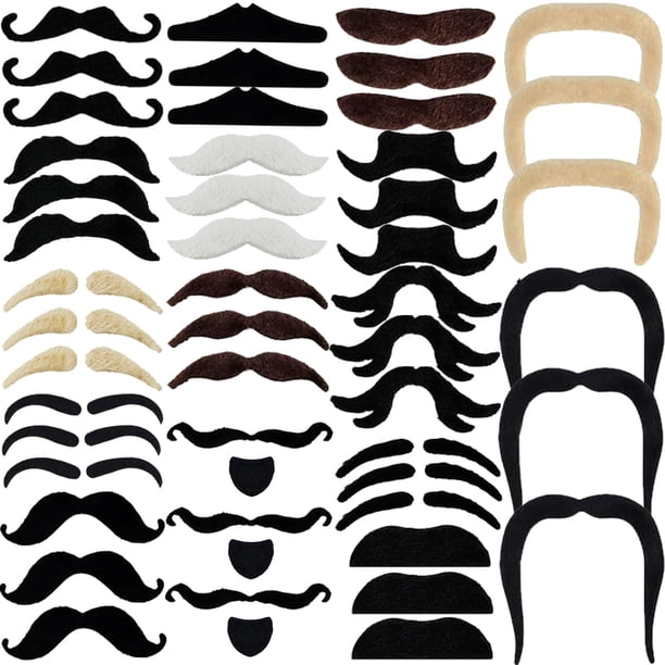 48 PCS Fake Mustaches,Self Adhesive Novelty Fake Mustache,Costume Facial Hair False Mustaches for Halloween