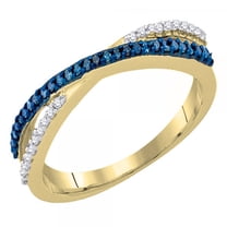 Dazzlingrock Collection 0.20 Carat (ctw) 10K Round White and Blue Diamond Ladies Wedding Anniversary Band, Yellow Gold, Size 4