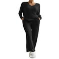thumbnail image 1 of Women’s Two Piece Outfits Set Long Sleeve V Neck Ribbed Tops and Pants, 1 of 6