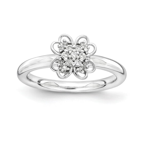 Solid 925 Sterling Silver Stackable Expressions Diamond Flower Ring (2.3mm) (1/10ct.) - Size 10