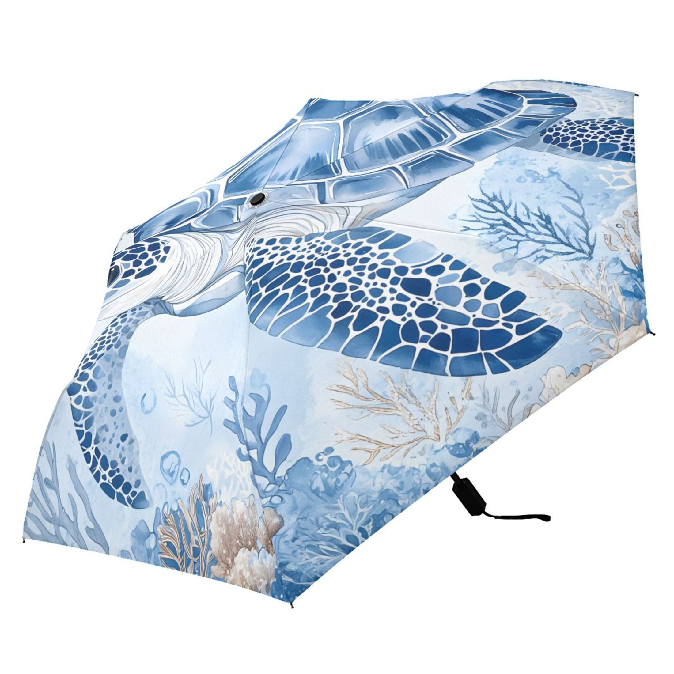 Compact Sun Umbrella Windproof Travel Umbrellas for Rain Strong Portable UV Protection Watercolor Turtle Jellyfish