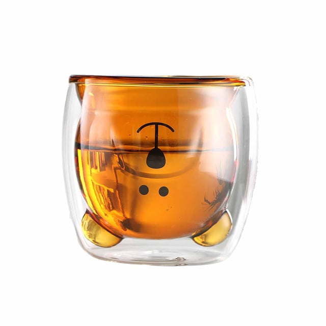 Bewildely Taza de café de doble capa, taza de cristal de leche de té de oso, aislamiento de animales de dibujos animados para vino, cerveza, bebidas, Utensilios de cocina Color ámbar Bewildely HA081776-03