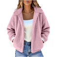 thumbnail image 3 of Women's Plush Fleece Jacket, Soft Warm Longline Coat, Solid Color Casual Outerwear, Relaxed Fit Comfortable Lounge Wear, Lightweight Thermal Winter Layer Pink M, 3 of 8