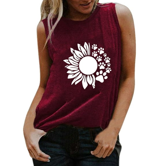 Ichuanyi Womens Tops, Summer Women's Fashion Casual Loose Sunflower Series Printed Sleeveless Tank Top